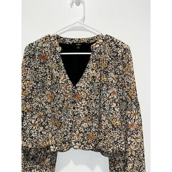 Lulus Multi Floral Balloon Sleeve boho V-Neck Women's Top Size Small - Picture 3 of 8
